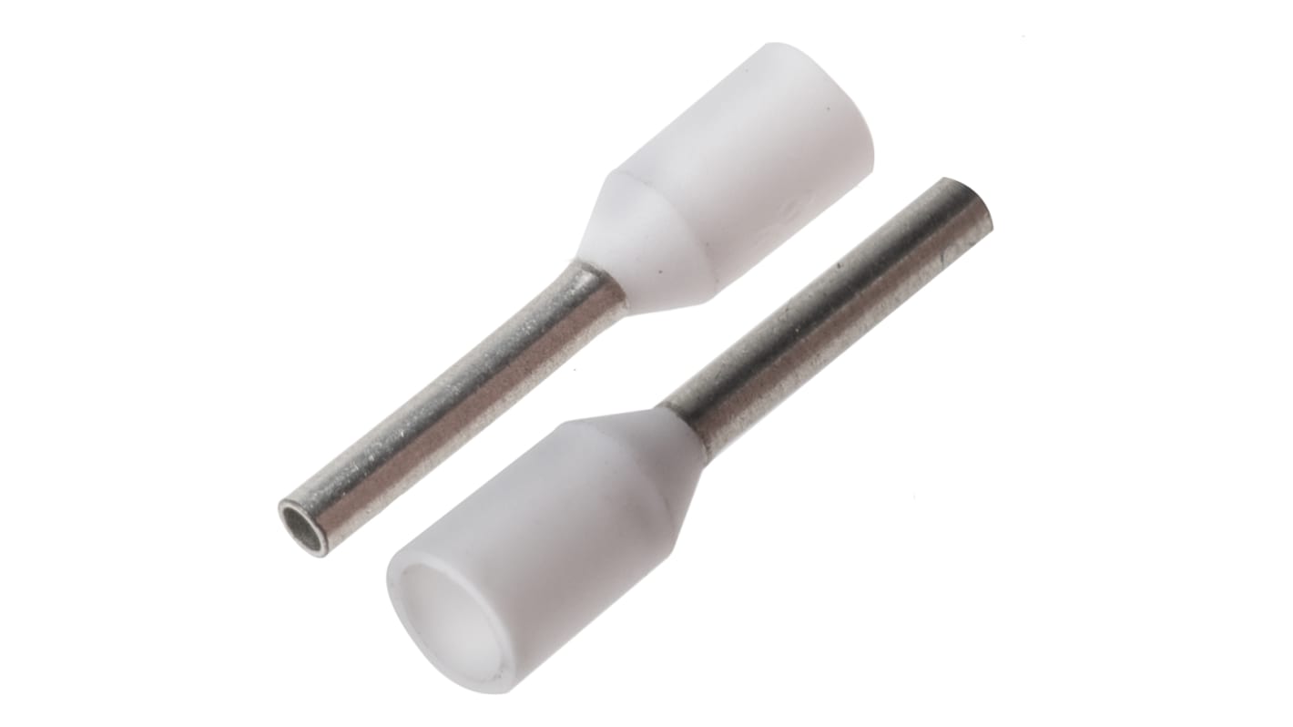 JST, FTR Insulated Crimp Bootlace Ferrule, 8mm Pin Length, 1mm Pin Diameter, 0.5mm² Wire Size, White