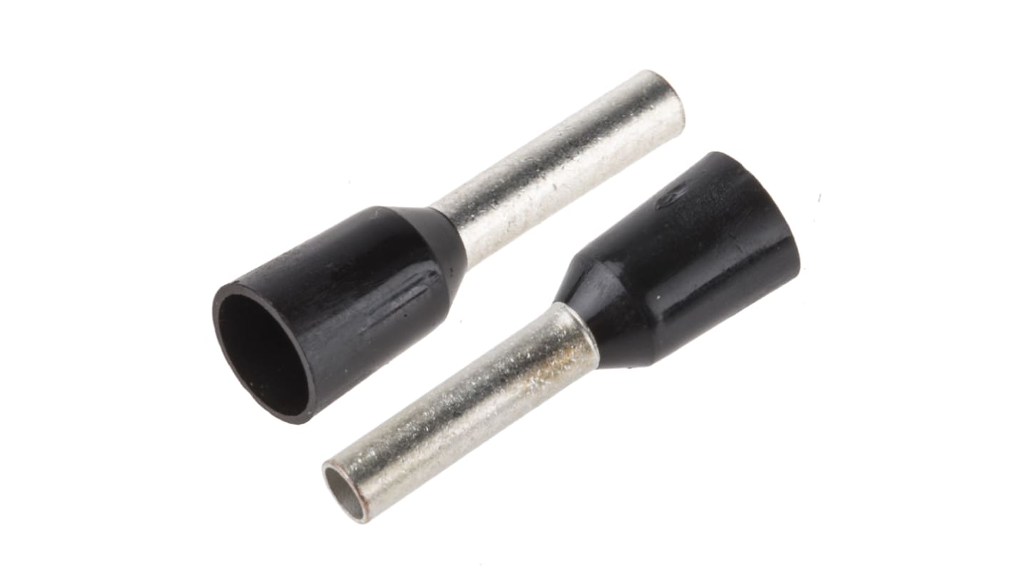 JST, FTR Insulated Crimp Bootlace Ferrule, 8mm Pin Length, 1.7mm Pin Diameter, 1.5mm² Wire Size, Black