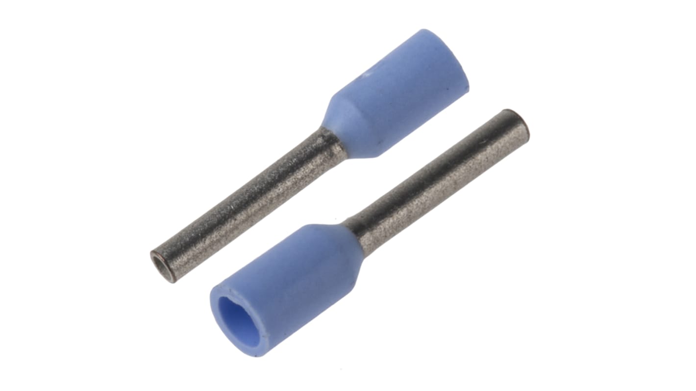 JST, GWE Insulated Crimp Bootlace Ferrule, 6mm Pin Length, 0.8mm Pin Diameter, 0.25mm² Wire Size, Light Blue