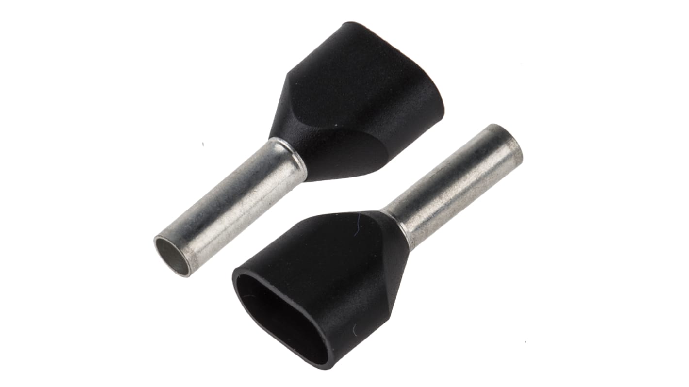 JST, TWE Insulated Crimp Bootlace Ferrule, 8mm Pin Length, 2.3mm Pin Diameter, 2 x 1.5mm² Wire Size, Black