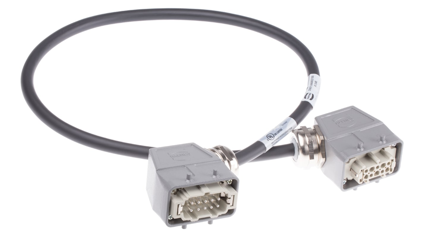 Harting Cable Assembly, 10 Way, 7A, Female to Male, Han E, 600 V