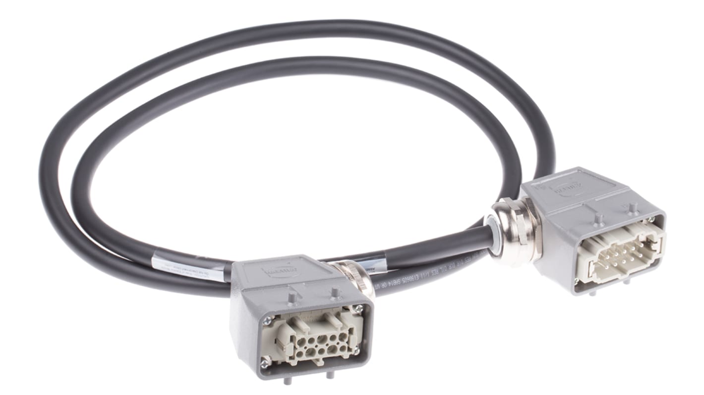 Harting Cable Assembly, 10 Way, 7A, Female to Male, Han E, 600 V