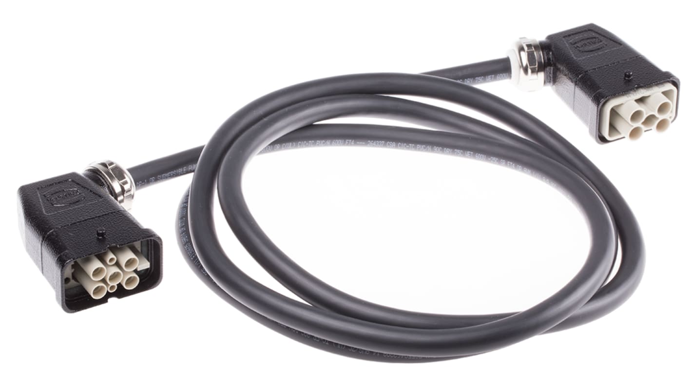 Harting Cable Assembly, 4 Way, 14.0A, Female to Male, Han Q, 600.0 V