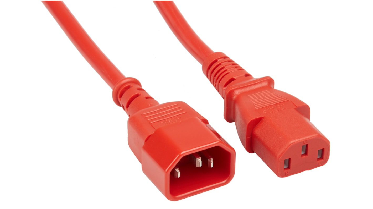 Cable de alimentación RS PRO Rojo de 3m, con. A IEC C13, hembra, con. B IEC C14, macho