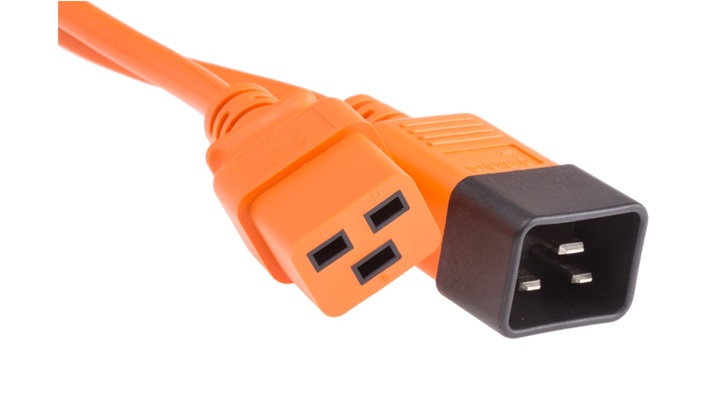 Cable de alimentación RS PRO Naranja de 1m, con. A IEC C19, hembra, con. B IEC C20, macho