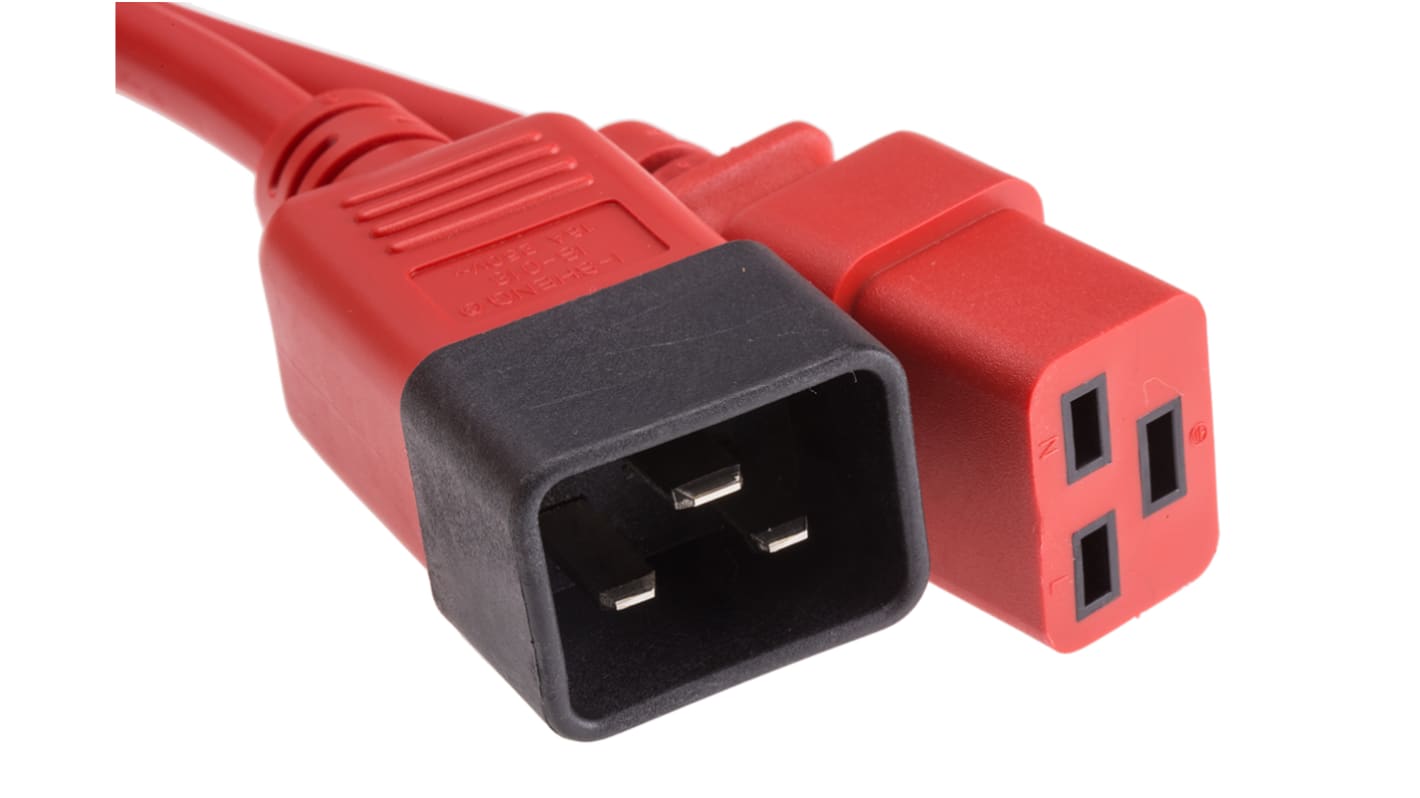 Cable de alimentación RS PRO Rojo de 1m, con. A IEC C19, hembra, con. B IEC C20, macho
