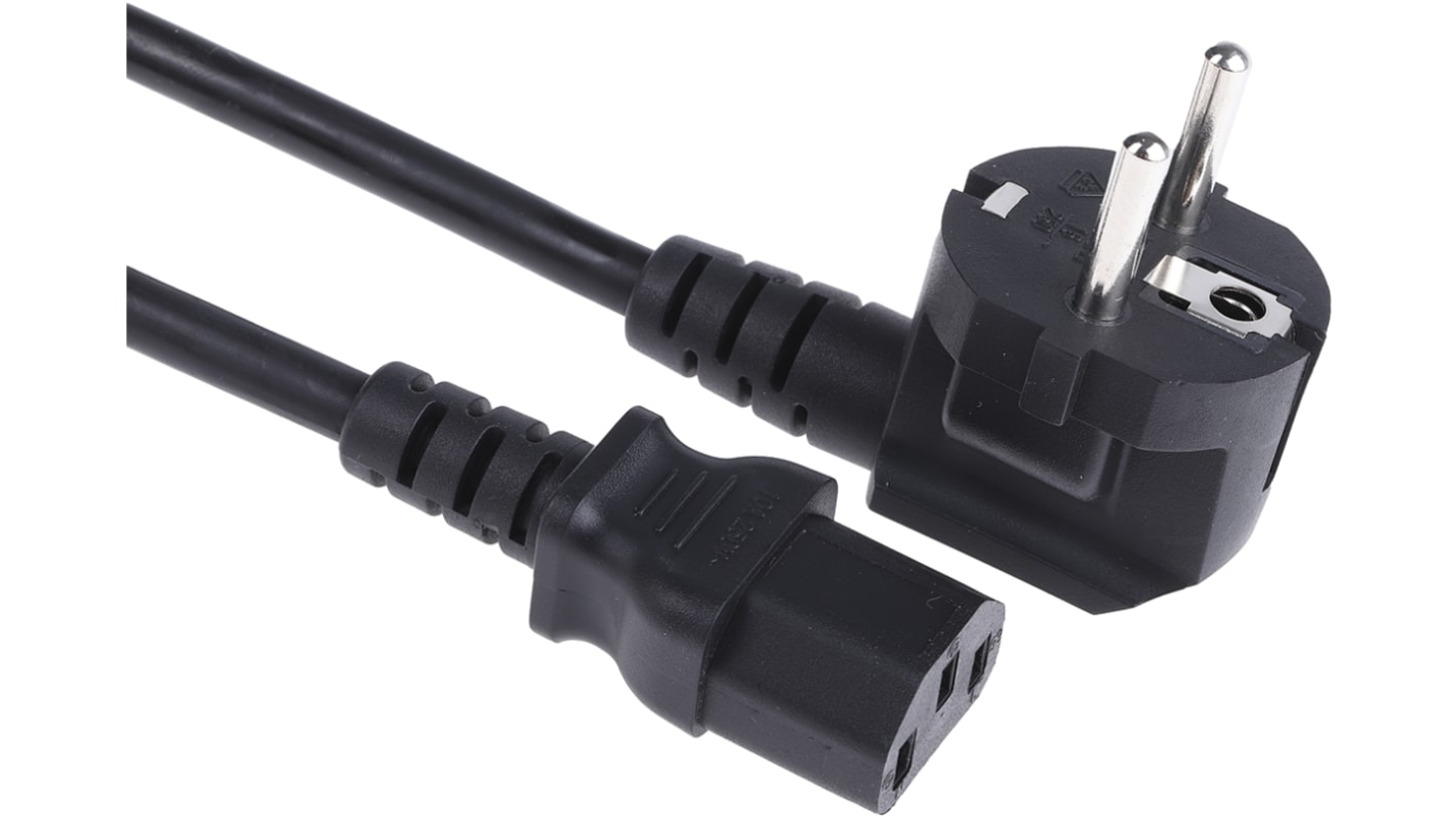 RS PRO Konfektioniertes Stromkabel, A IEC C13 / Buchse, B CEE 7/7 / Stecker, 2m Schwarz