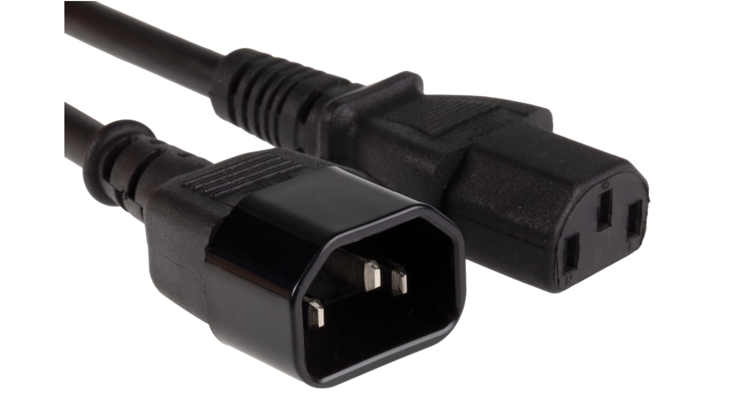 Cable de alimentación RS PRO Negro de 3m, con. A IEC C13, hembra, con. B IEC C14, macho / 10 A