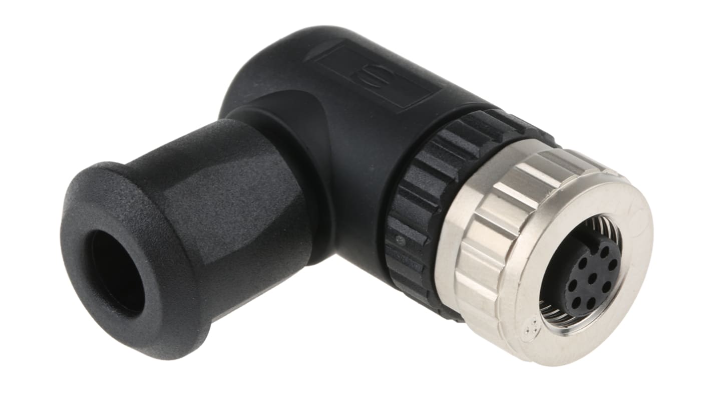 Conector circular HARTING hembra Ángulo de 90° serie M12 de 8 vías hembra, montaje aéreo, IP67