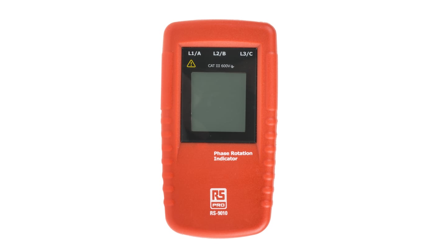 Tester di rotazione di fase RS PRO RS9010, LCD, CAT III 600V, CAT IV 300V, 400Hz max, Cert. ISO