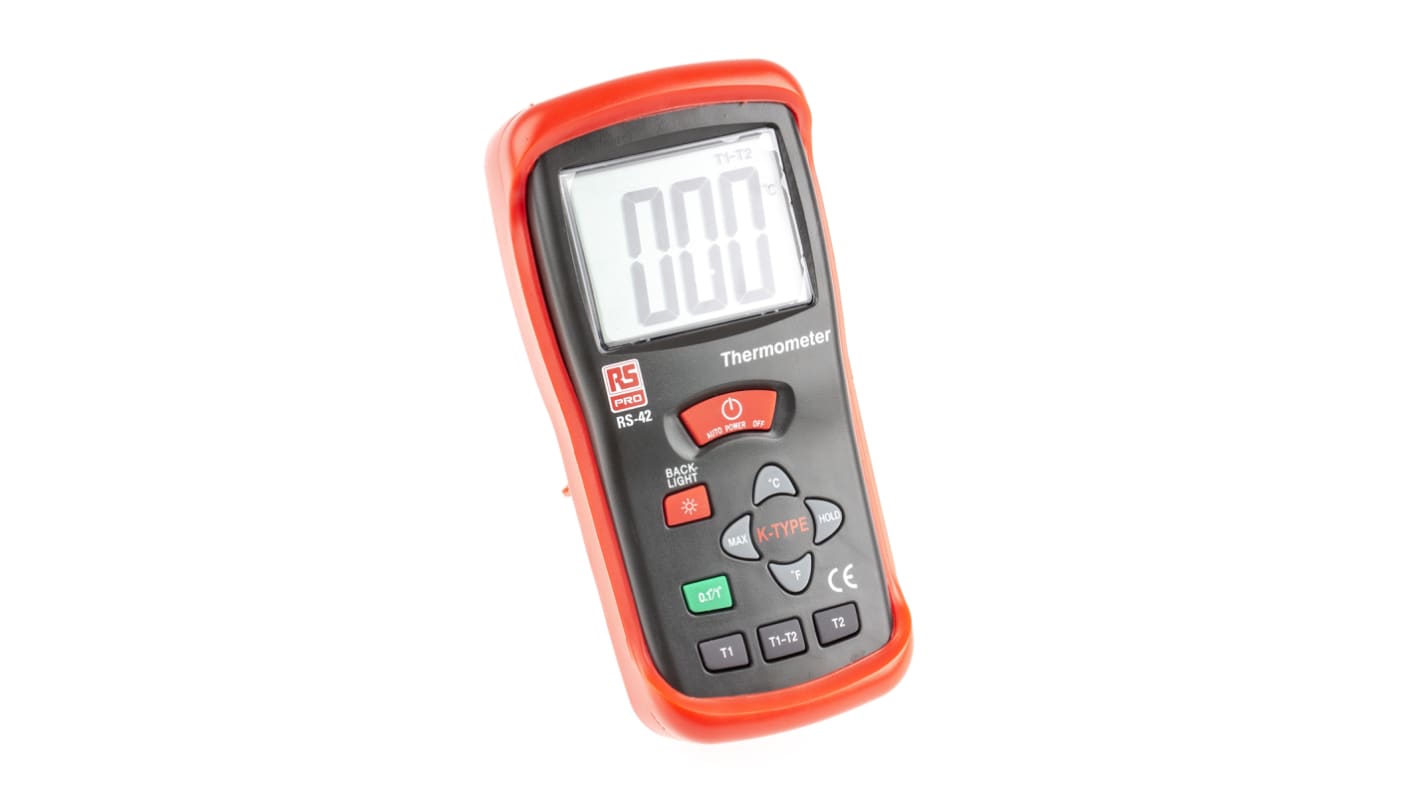 RS PRO Digital Thermometer, RS42, , 2-Kanal bis +1300 °C, +2000°F ±0,5 % + 1 °C, ±0,5 % + 2 °F max, Messelement Typ K