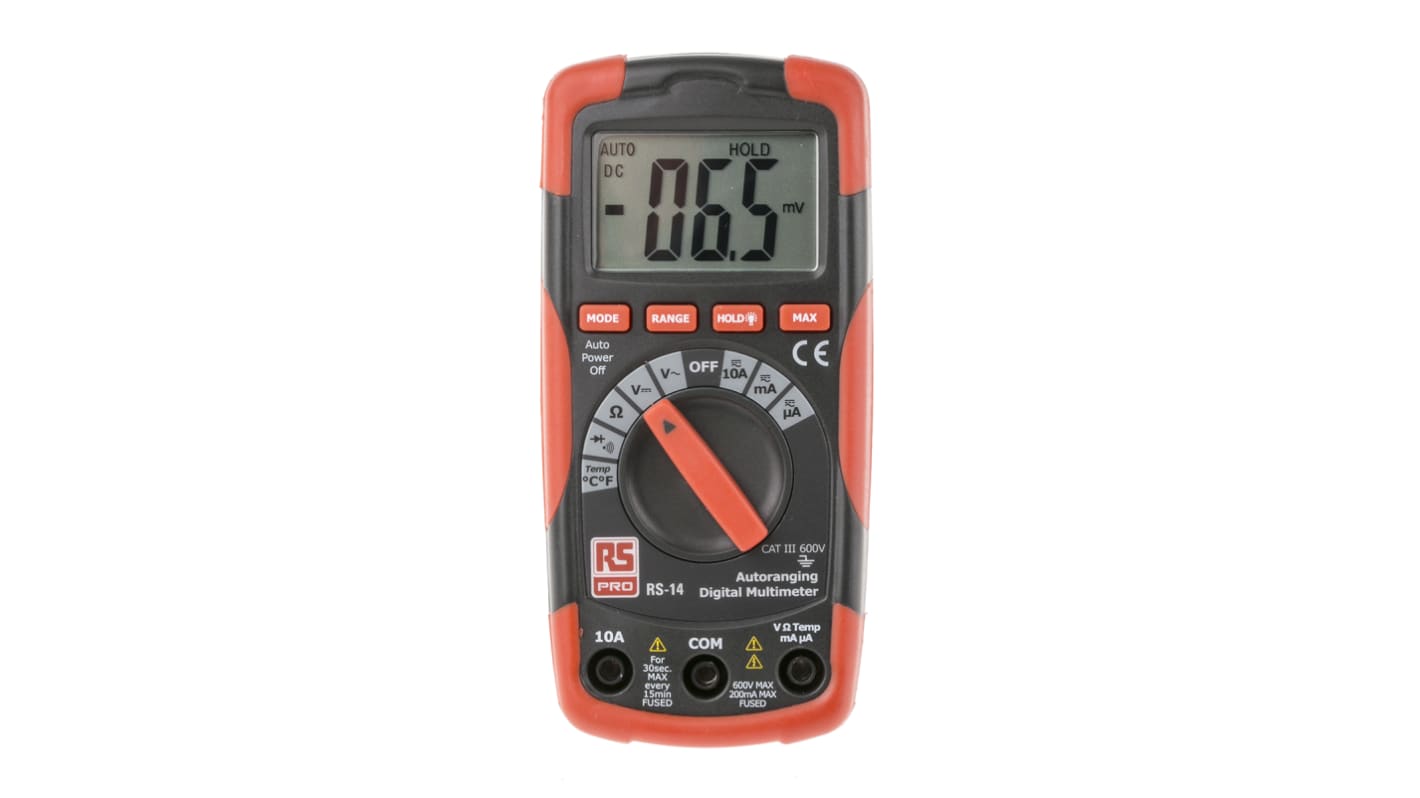 RS PRO RS14 Hand Digital Multimeter, CAT III 600V ac / 10A ac, 20MΩ