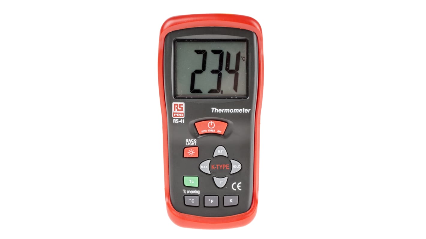 RS PRO RS41 Wired Digital Thermometer, K Probe, 1 Input(s), +1300 °C