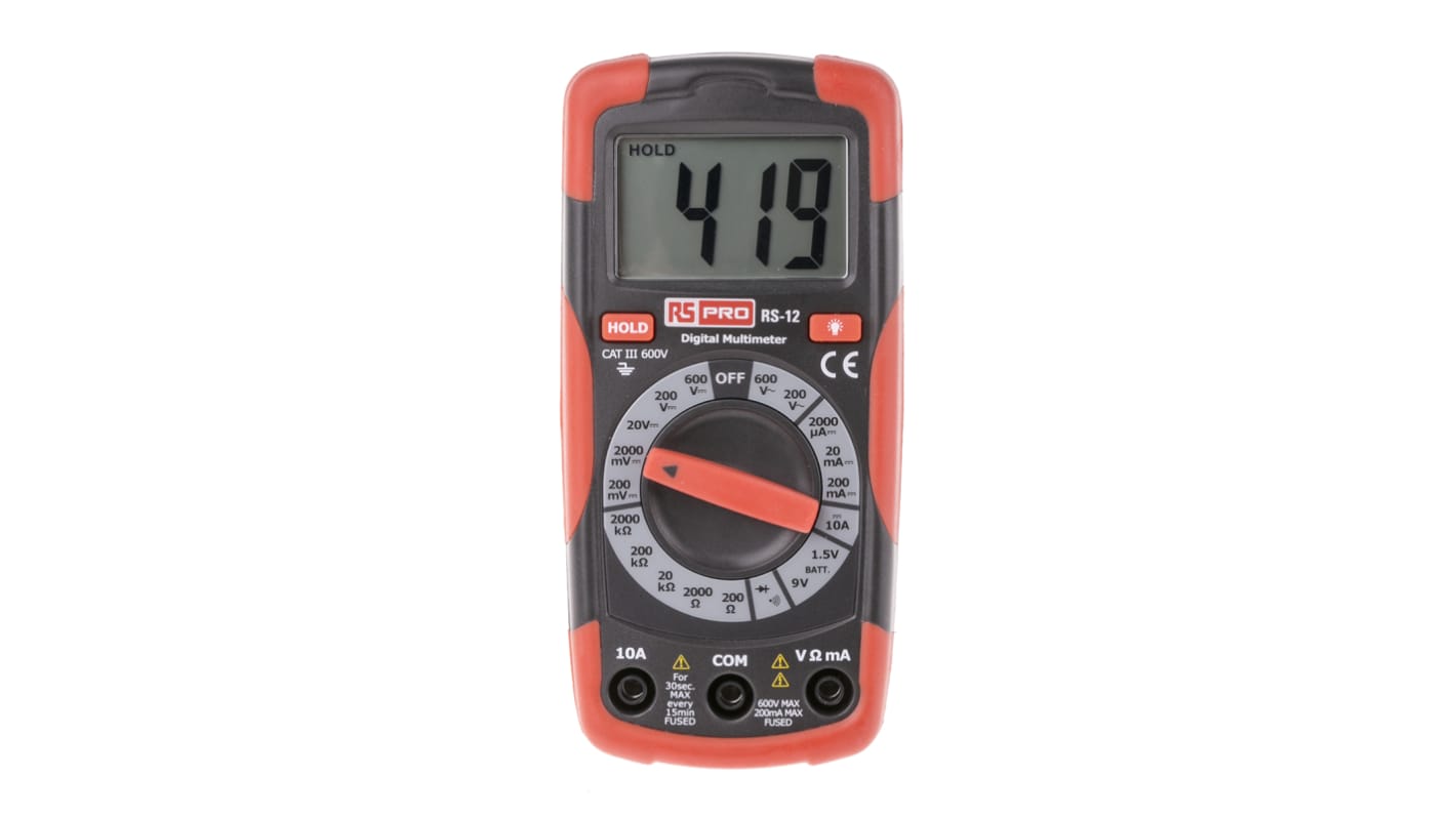 RS PRO RS12 Handheld Digital Multimeter, 10A dc Max, 600V ac Max - RS Calibrated