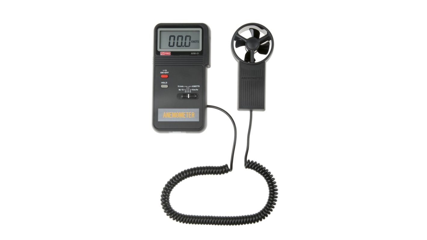 RS PRO AVM-01 Vane Anemometer, 45m/s Max, Measures Air Velocity