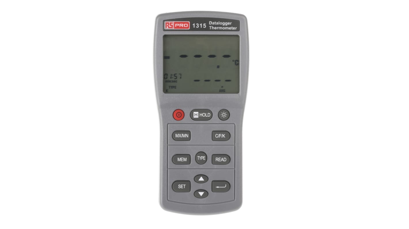 RS PRO Digital Thermometer, 1315, Handheld, ±0,05 % + 2 °C (S), ±0,05 % + 0,5 °C (E), ±0,05 % + 0,5 °C (J), ±0,05 %