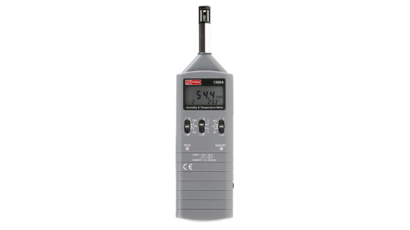 RS PRO RS1360A Handheld Hygrometer, ±3 %RH Accuracy, +140 °F, +60 °C Max, 95%RH Max