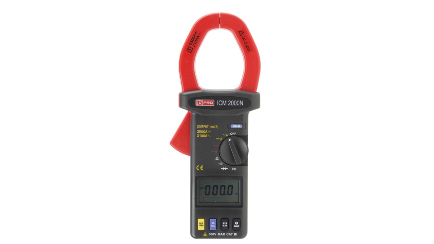 RS PRO ICM2000N Clamp Meter, 2500A dc, Max Current 2100A ac CAT III 600 V With RS Calibration