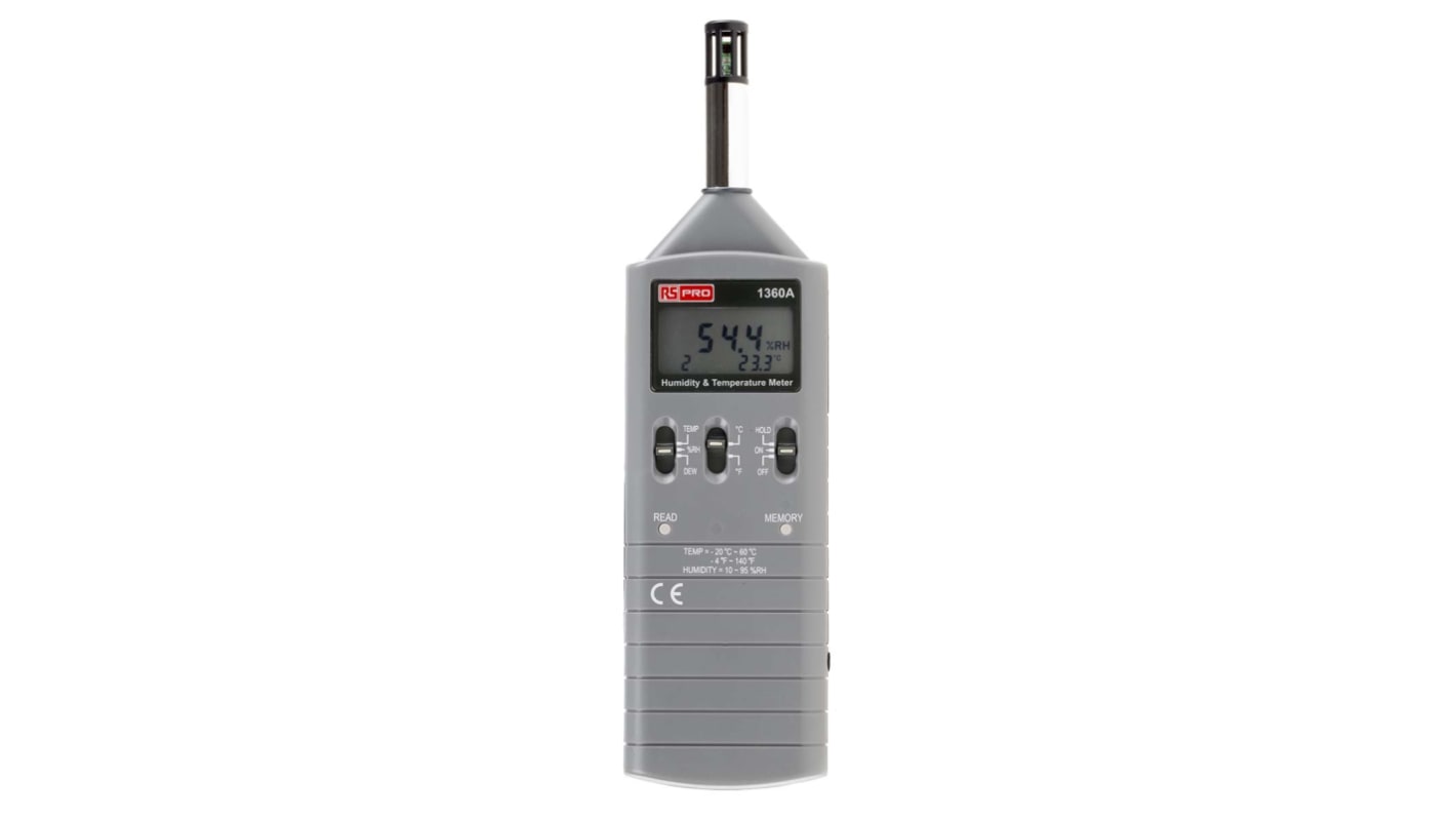 RS PRO RS1360A Handheld Hygrometer, ±3 %RH Accuracy, +140 °F, +60 °C ...