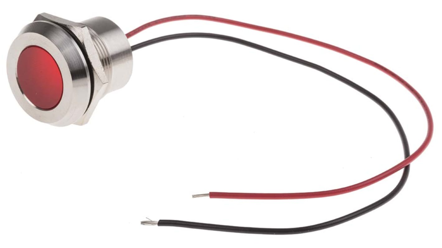 RS PRO Red Panel Mount Indicator, 28V dc, 22mm Mounting Hole Size, Lead Wires Termination, IP67