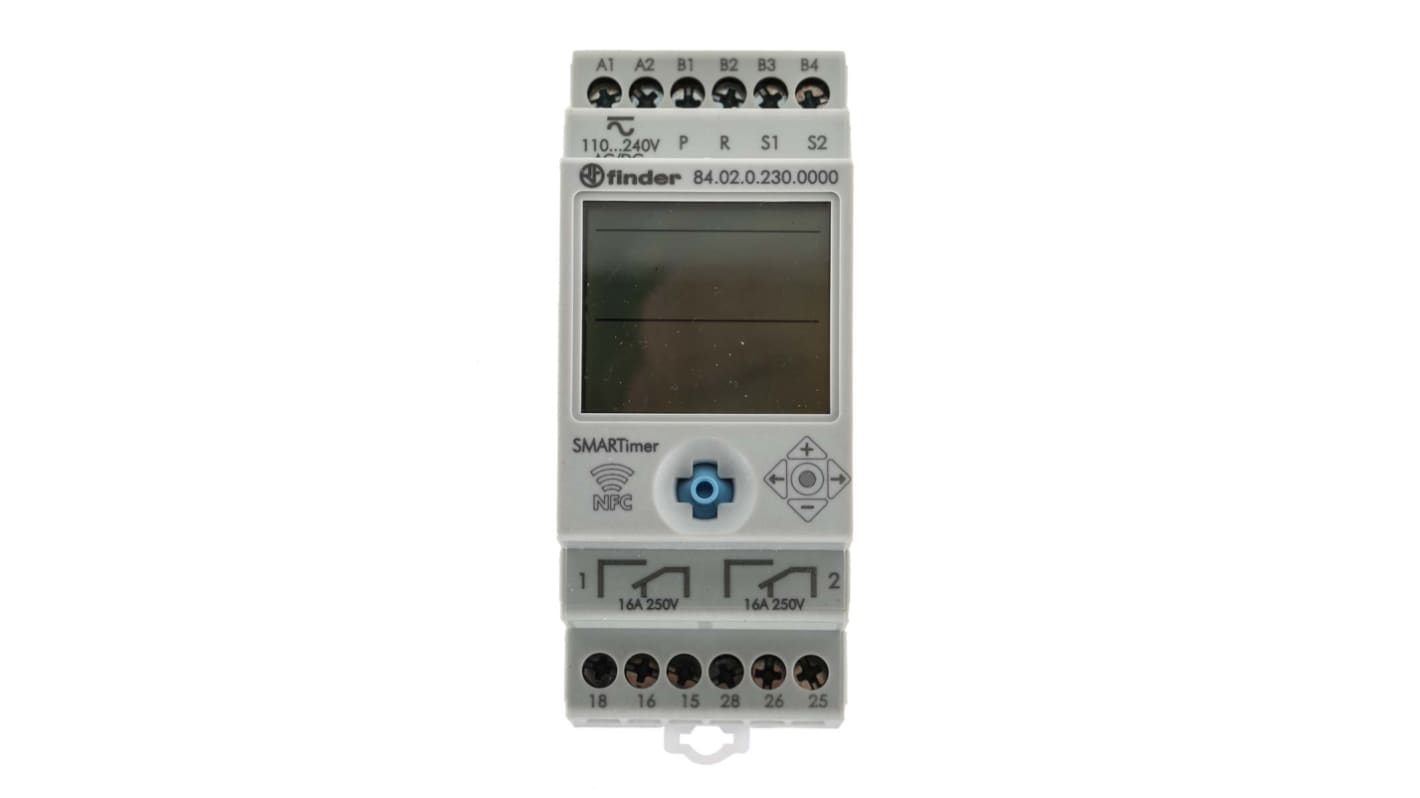 Finder 84 Series Series DIN Rail Mount Timer Relay, 110 → 240V ac/dc, 2-Contact, 0.1 s → 9999h, DPDT
