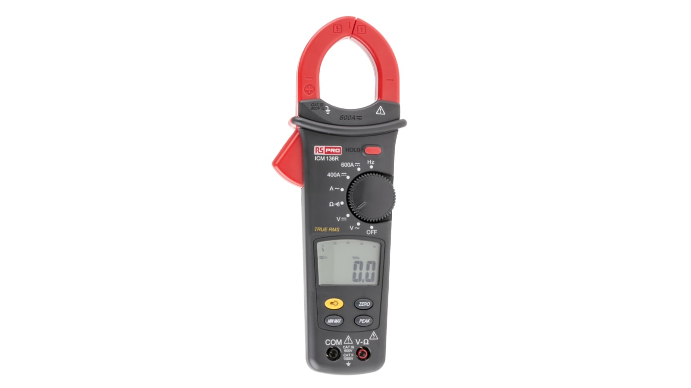 RS PRO ICM136R Clamp Meter, 600A dc, Max Current 600A ac CAT II 1000 V, CAT III 600 V