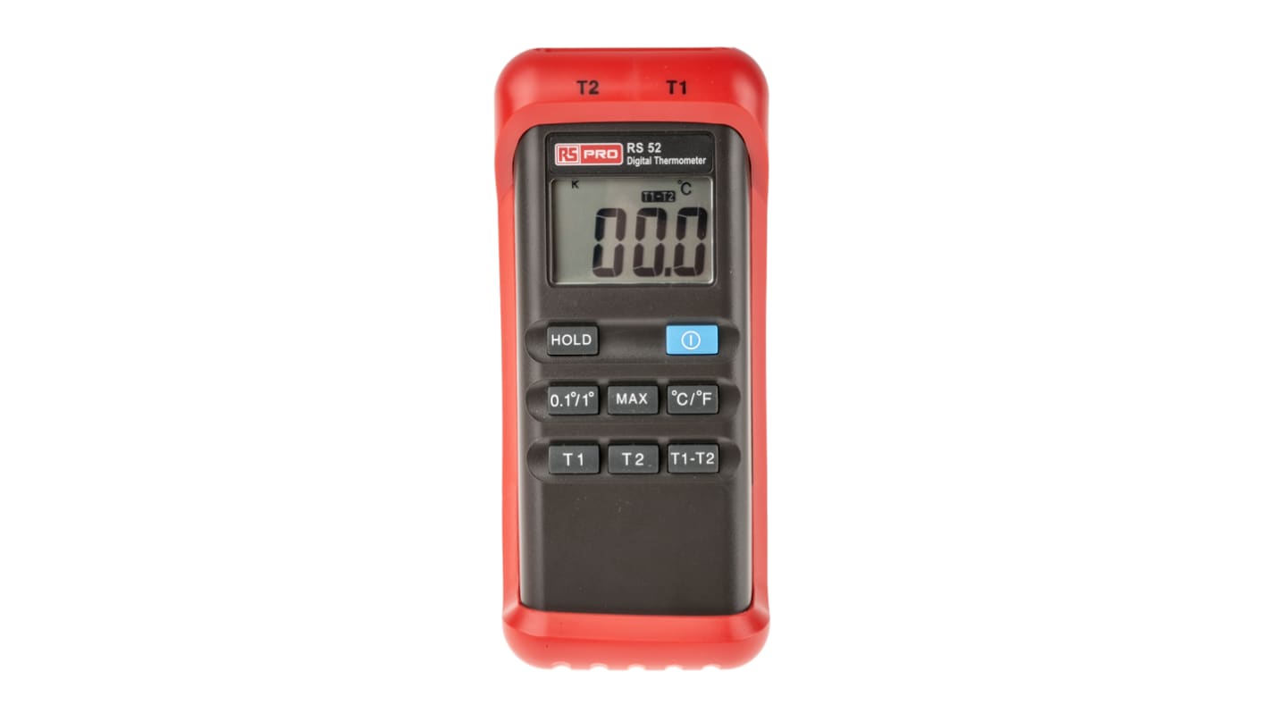 RS PRO Wired Digital Thermometer, K Probe, 2 Input(s), +1300 °C, +1999°F Max, ±0.3 % Accuracy - With UKAS Calibration