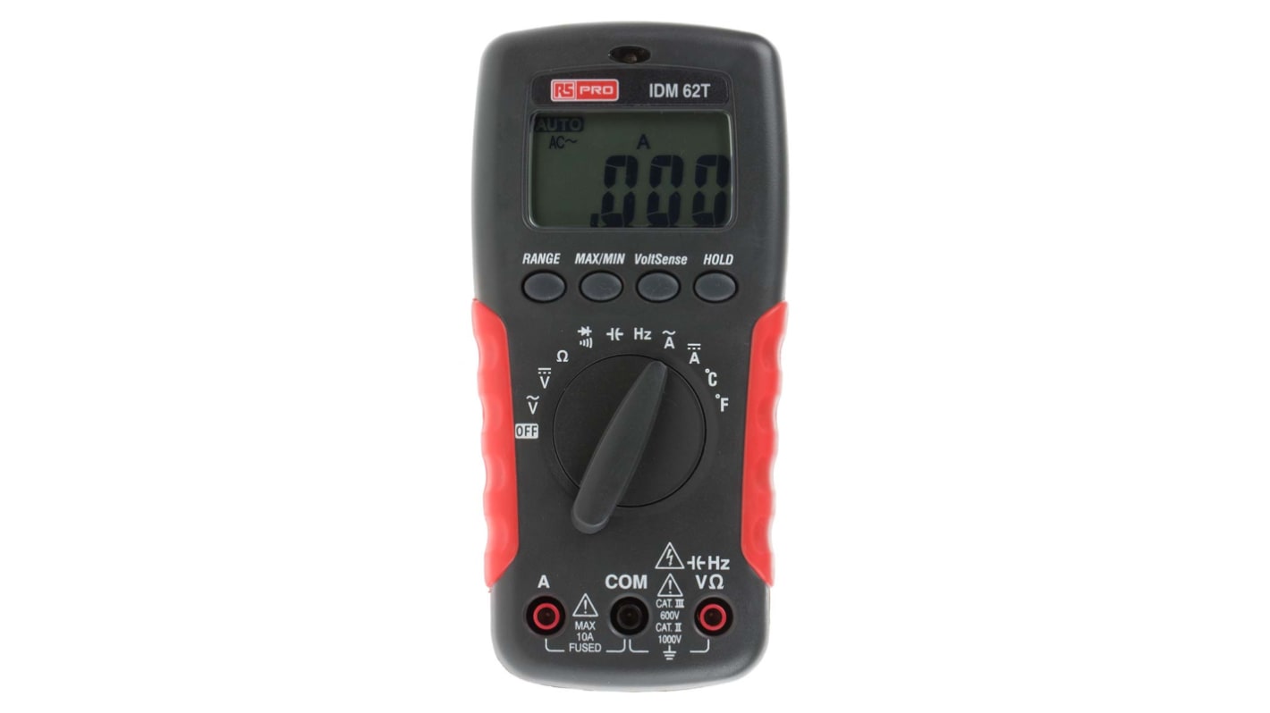 RS PRO IDM62T Handheld Digital Multimeter, 10A ac Max, 10A dc Max, 750V ac Max - UKAS Calibrated