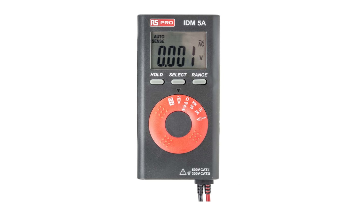 RS PRO IDM5A Handheld Digital Multimeter, 4mA ac Max, 4mA dc Max, 600V ac Max - RS Calibrated