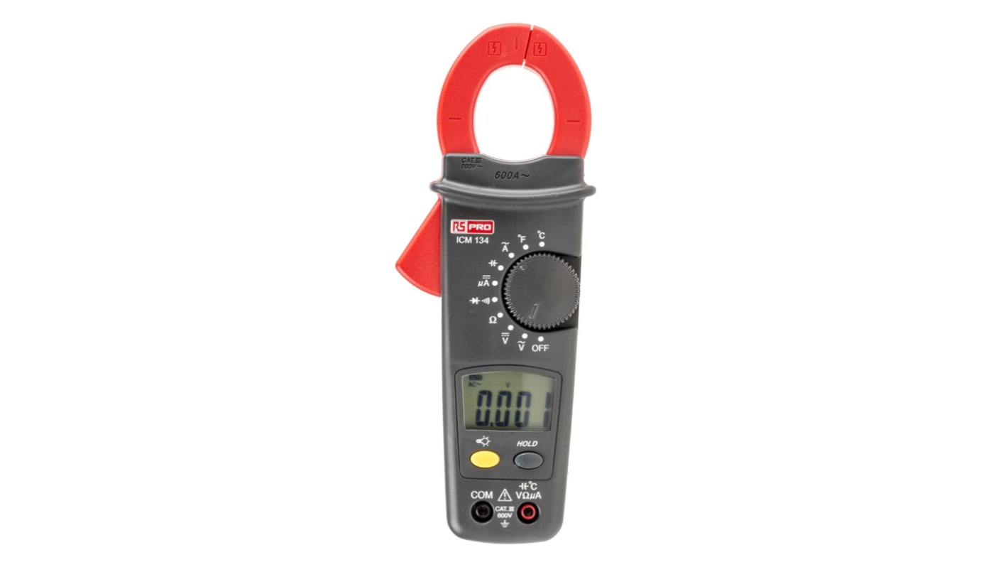 RS PRO ICM134 Clamp Meter, Max Current 600A ac CAT II 1000 V, CAT III 600 V With RS Calibration