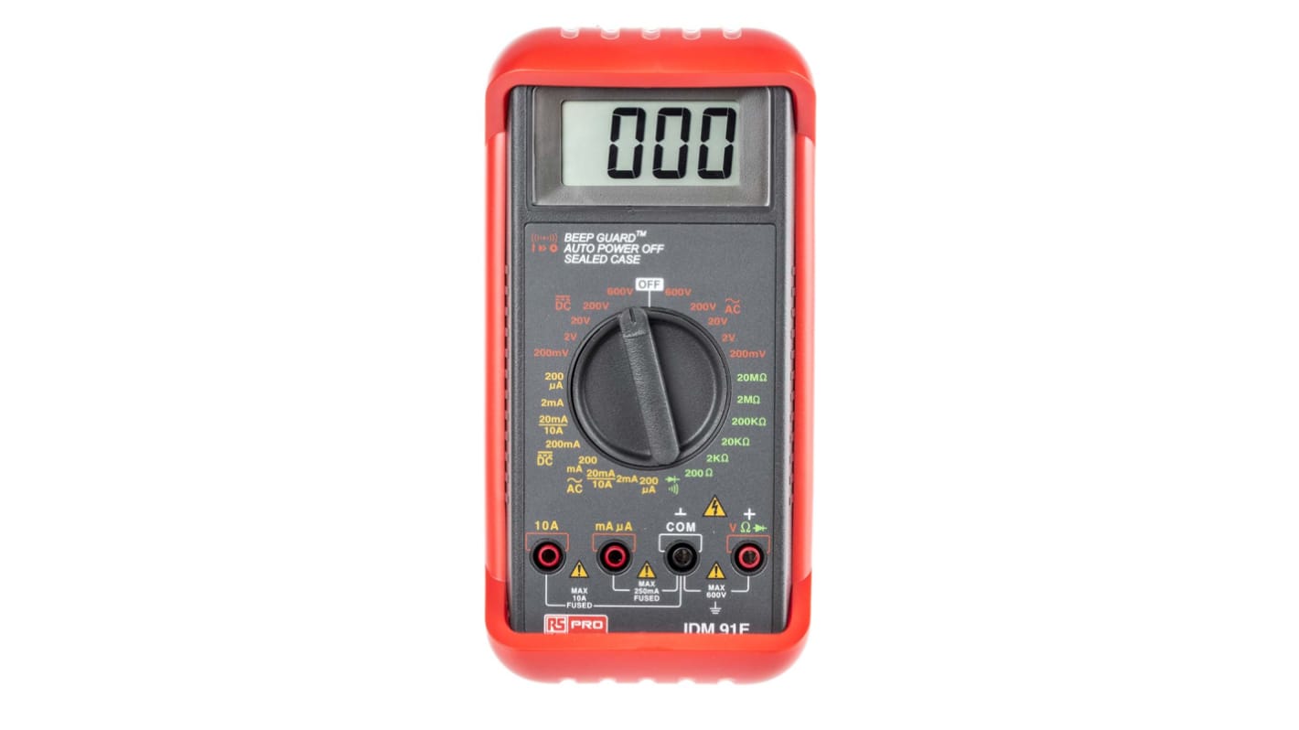 RS PRO IDM91E Handheld Digital Multimeter, 10A ac Max, 10A dc Max, 600V ...
