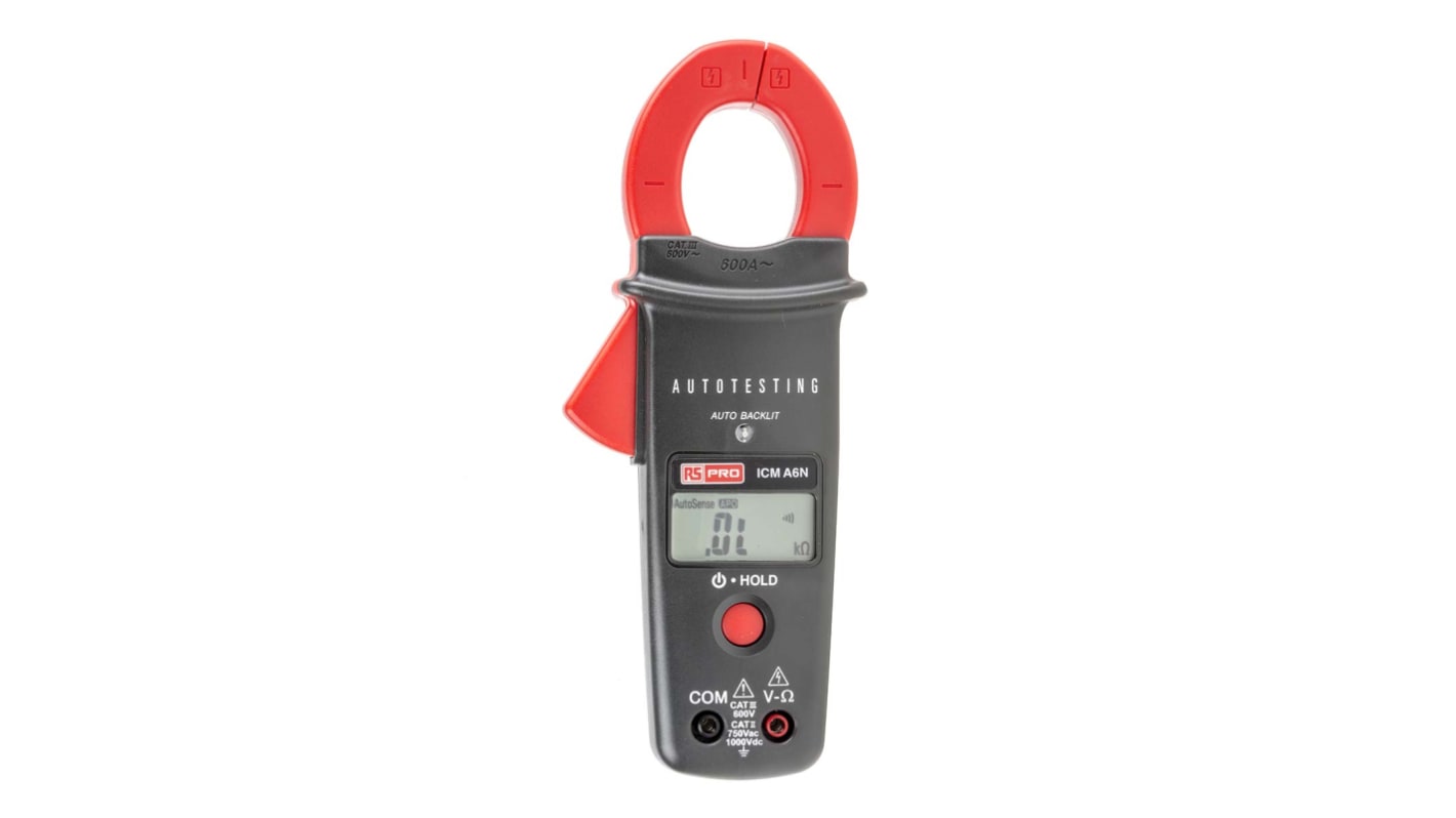 RS PRO ICMA6 Clamp Meter, Max Current 600A ac CAT II 1000 V, CAT III 600 V With UKAS Calibration