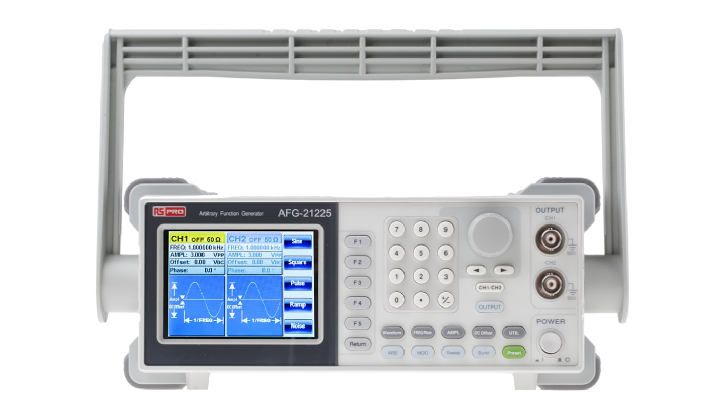 Contador y generador de funciones RS PRO AFG21225, onda sinusoidal de 1μHz → 25MHZ