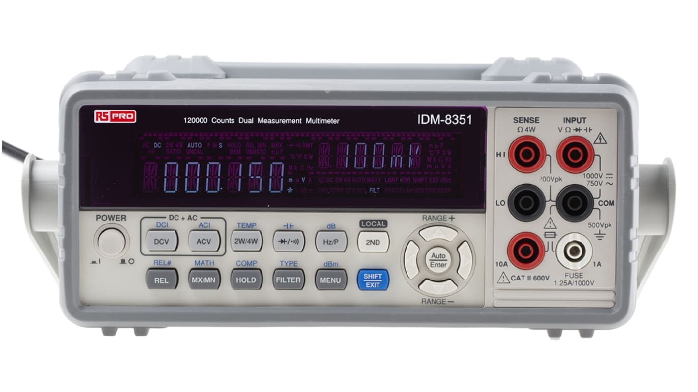 RS PRO IDM8351 Bench Digital Multimeter, True RMS, 10A ac Max, 10A dc Max, 750V ac Max - RS Calibrated