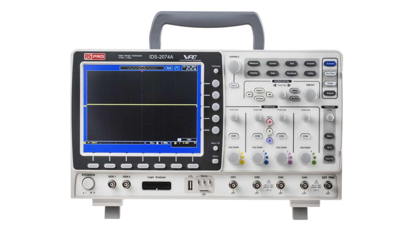 RS PRO IDS2074A Digital Portable Oscilloscope, 4 Analogue Channels, 70MHz