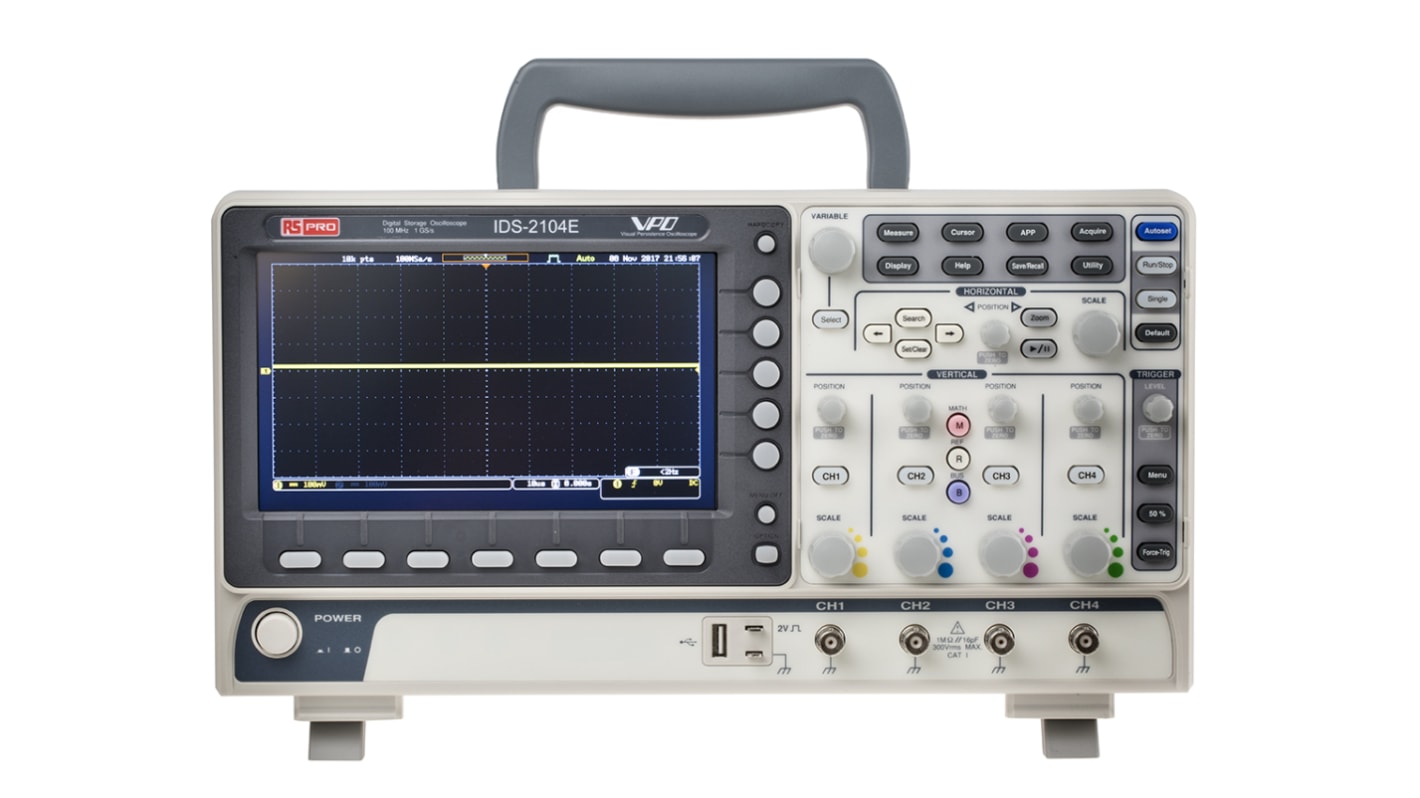 RS PRO IDS2104E Digital Storage Oscilloscope, 4 Analogue Channels, 100MHz