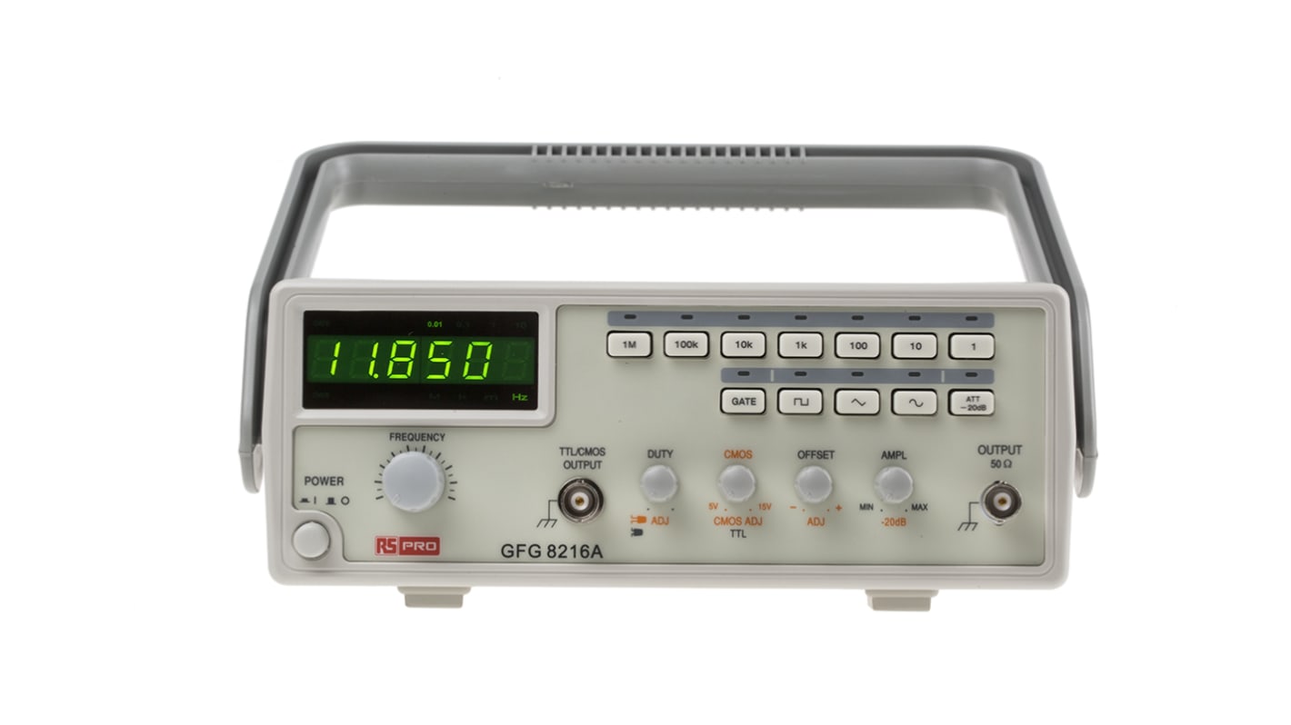 Contador y generador de funciones RS PRO IFG8216A, onda sinusoidal de 0.3Hz → 3MHZ