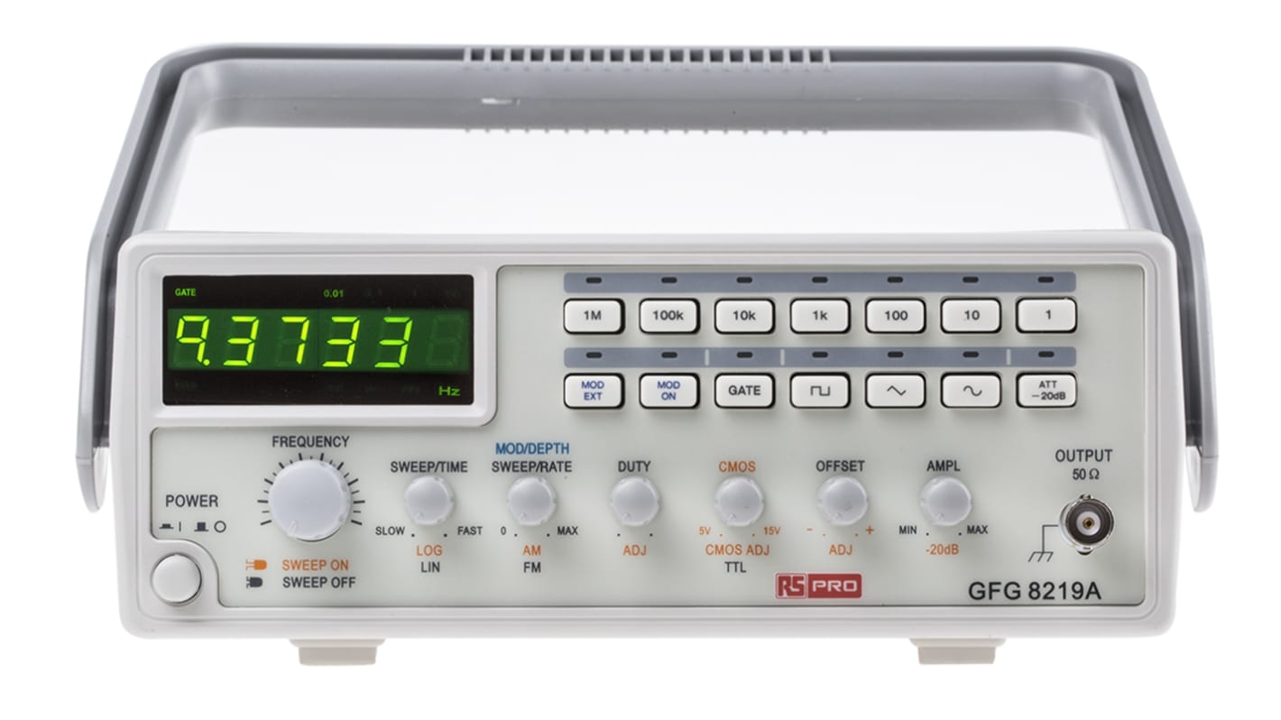 Contador y generador de funciones RS PRO IFG8219A, onda sinusoidal de 0.3Hz → 3MHZ