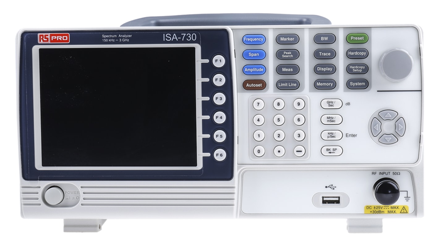 Spektrumanalizátor ISA-730, ISP-730, TFT LCD, 15 tűs anya D-Sub csatlakozó, 9 tűs anya D-Sub csatlakozó, RS232, USB