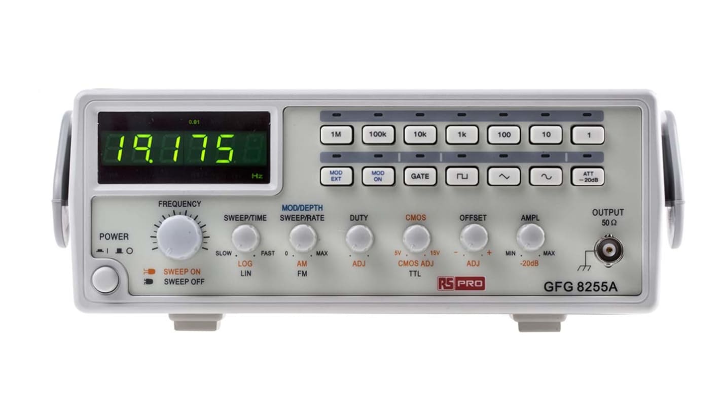 RS PRO GFG8255A Function Generator, 0.5Hz Min, 5MHz Max, FM Modulation, Variable Sweep - RS Calibration