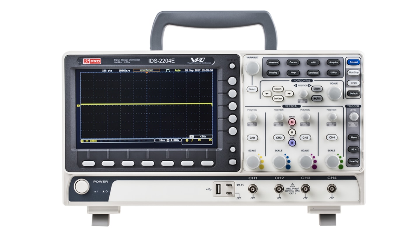 RS PRO 200MHz Oscilloskop, 4-kanal analog, Bærbar, RSCAL kalibreret