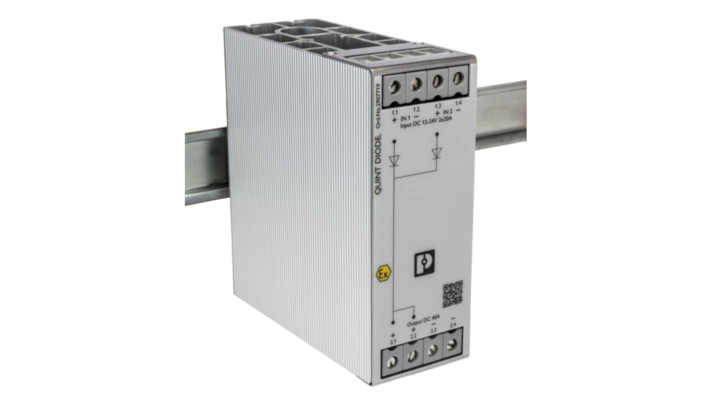 Phoenix Contact QUINT4-DIODE/12-24DC/2X20/1X40 DIN Rail Power Supply, 24V dc dc Input, 40A Output