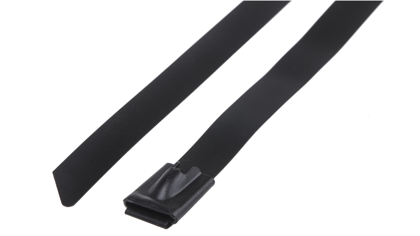 RS PRO Cable Tie, Roller Ball, 360mm x 12 mm, Black Stainless Steel