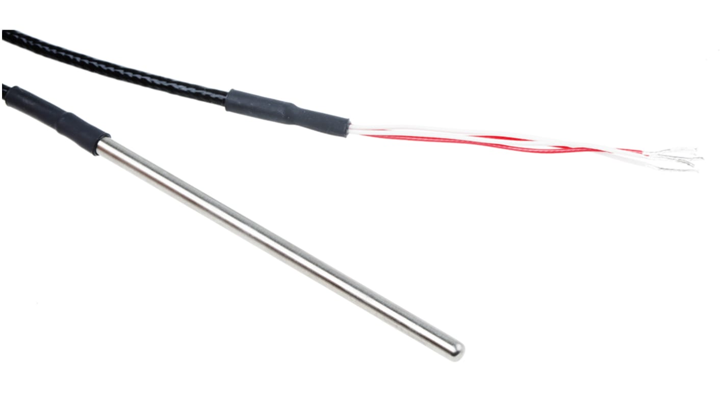 Sensor RTD PT100 RS PRO de 4 hilos, sonda: Ø 4mm, long. 100mm, cable de 2m, temp. -50°C → +250°C