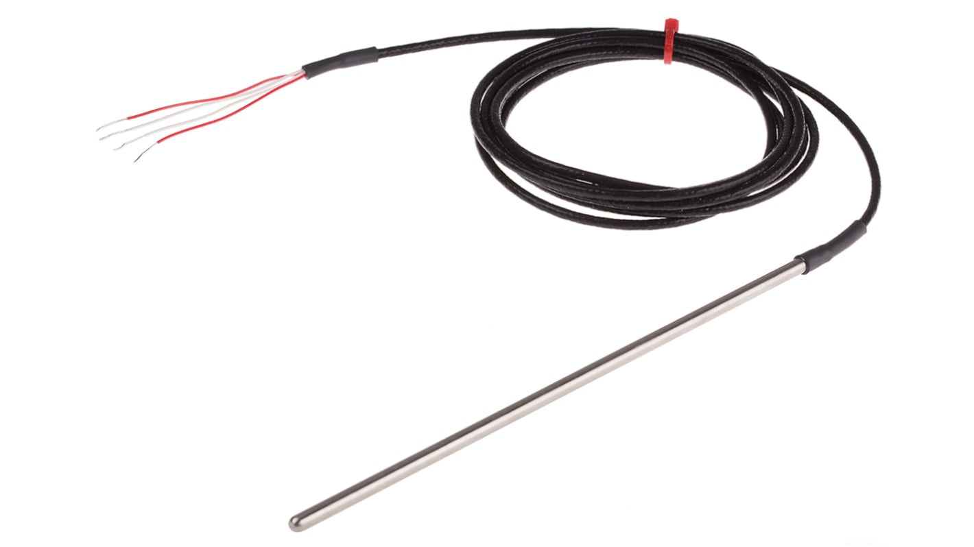 Sensor RTD PT100 RS PRO de 4 hilos, sonda: Ø 4.5mm, long. 200mm, cable de 2m, temp. -50°C → +250°C