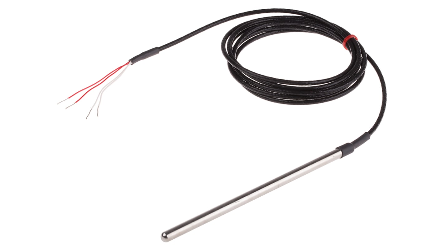 Sensor RTD PT100 RS PRO de 4 hilos, sonda: Ø 6mm, long. 150mm, cable de 2m, temp. -50°C → +250°C