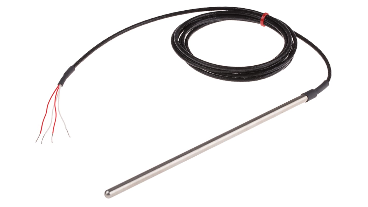 Sensor RTD PT100 RS PRO de 4 hilos, sonda: Ø 6mm, long. 200mm, cable de 2m, temp. -50°C → +250°C