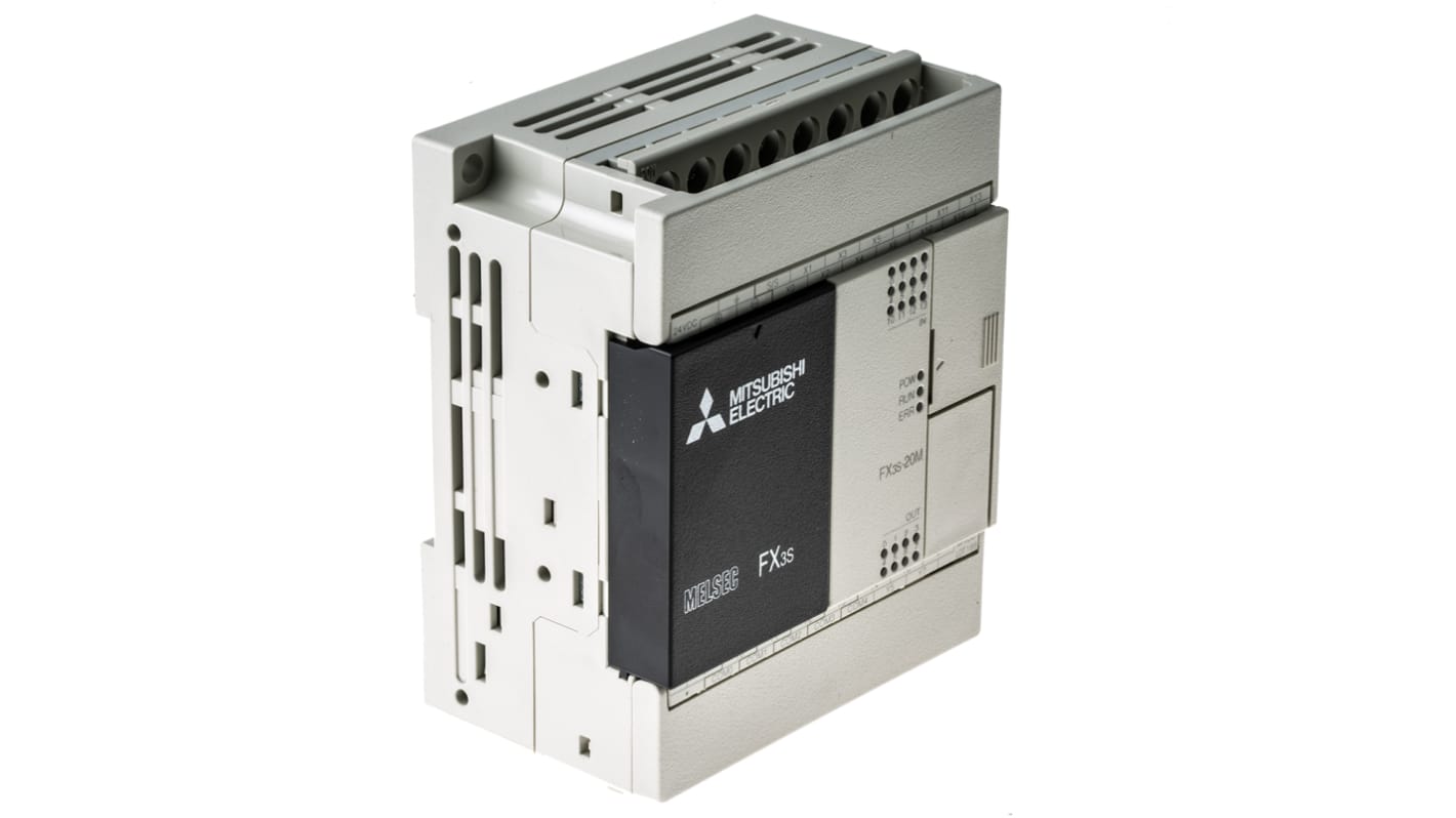 CPU PLC Mitsubishi FX3S, ingressi: 12 (sink/source), uscite: 8 (Relè), 20 I/O, 24 V c.c.