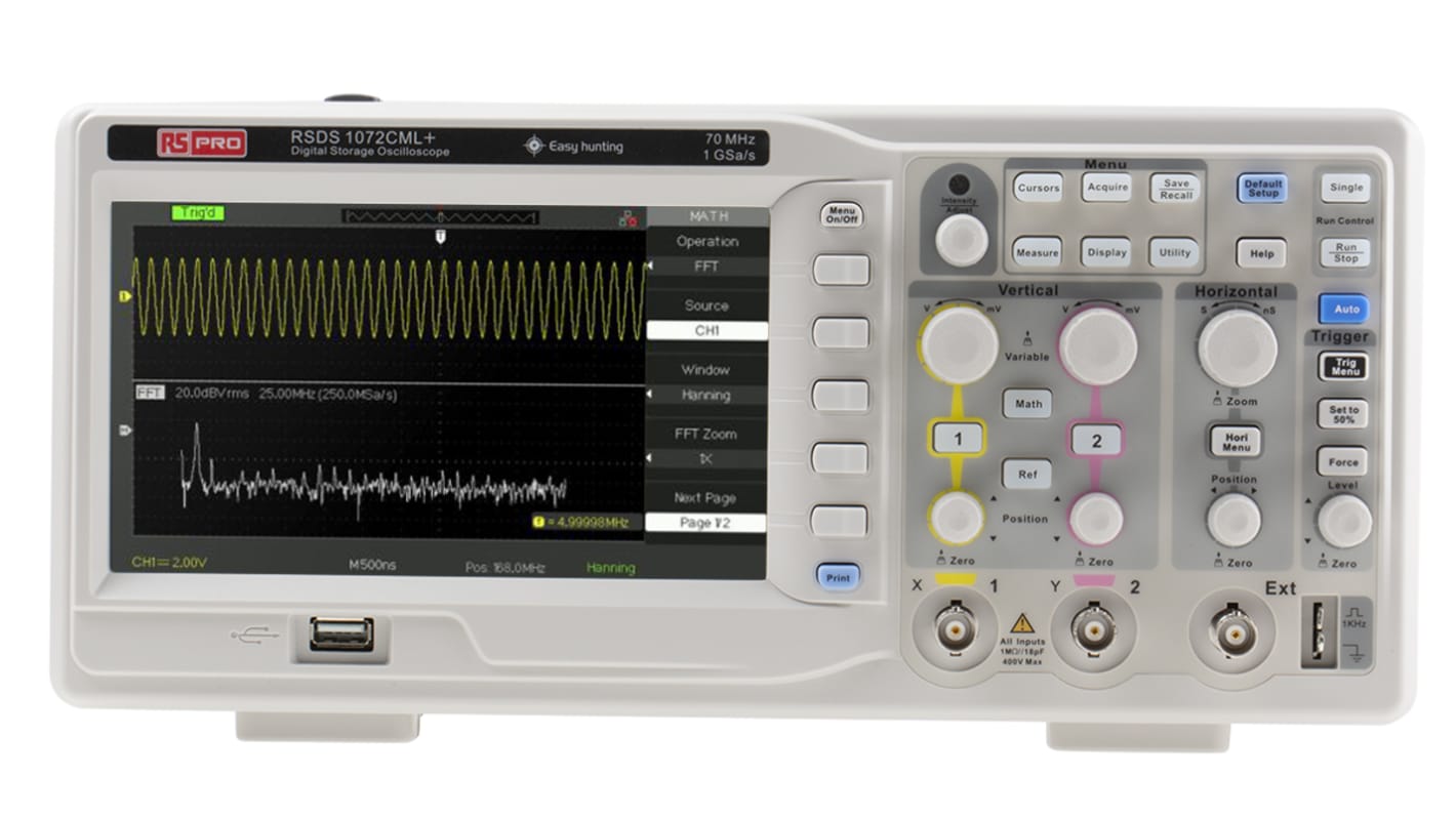 RS PRO RSDS1072CML+ Digital Bench Oscilloscope, 2 Analogue Channels ...