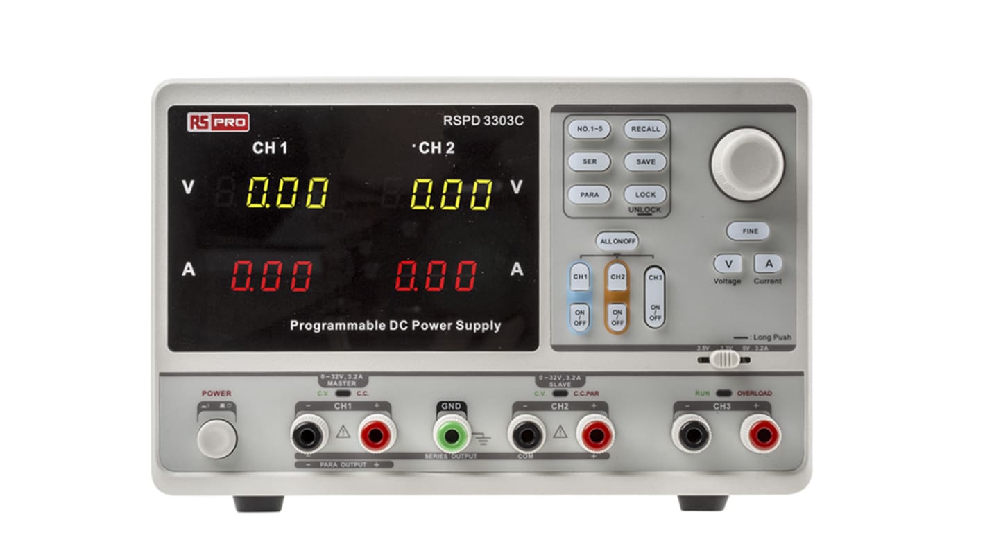 Fuente de alimentación RS PRO, 3 salidas, 0 → 32V, 3.2A, 220W